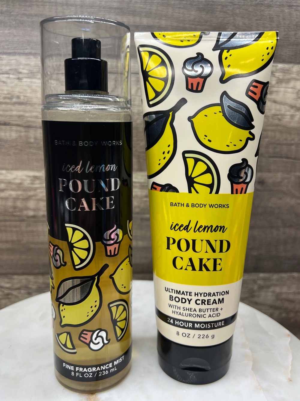 Bath & Body Works Iced Lemon Pound Cake Body Cream & Body Fragrance Mist Set